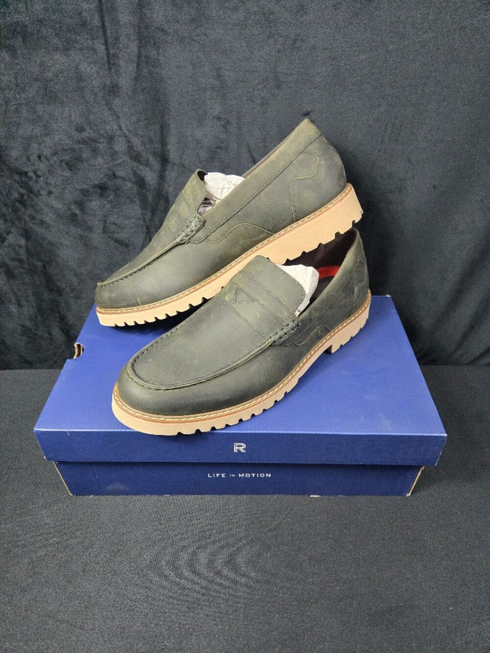Rockport Maverick Penny Loafers Men's 13 Wide Olive Leather CJ3841 NIB